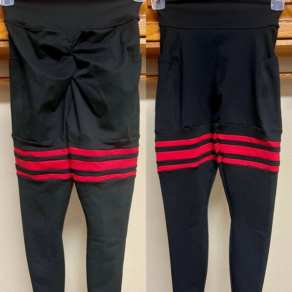 Bombshell Sportswear Scrunch Thigh Highs- Black and Red Leggings - Picture 12 of 16